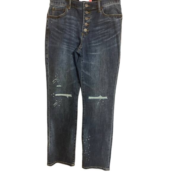 Cabi Jeans NWOT Button Fly Straight Size 8 Women Medium Wash Some Distressing - Picture 1 of 11